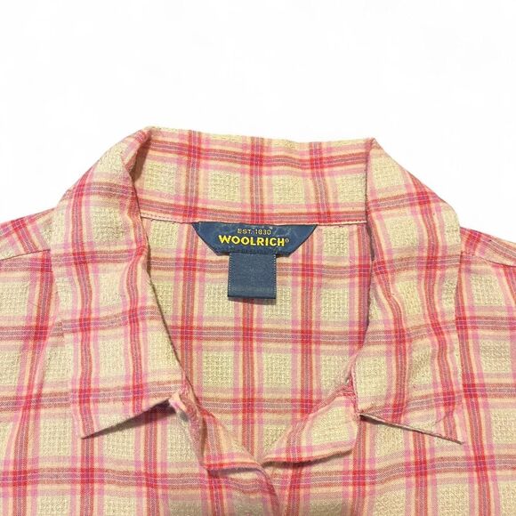 Vintage 80’s Woolrich Women’s Button Up Short Sleeve Yellow Plaid Sz Small - Picture 5 of 5